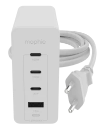 Ilustracja produktu Mophie GaN speedport - ładowarka sieciowa 120W - 3 porty USB-C, 1 port USB-A (white)