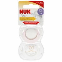 Ilustracja produktu Nuk Smoczek Uspokajający Star Silikonowy 0-2m Różowy 2szt 549041