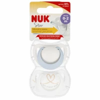 Ilustracja produktu Nuk Smoczek Uspokajający Silikonowy 0-2m Star Niebieski/Biały 2szt 549042
