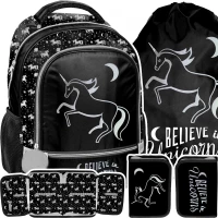 Ilustracja produktu Paso Zestaw Szkolny 3el. Night Unicorn Plecak PP23OL-260 + Piórnik PP23OL-P001BW + Worek PP23OL-712
