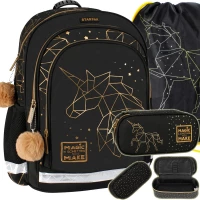 Ilustracja produktu Starpak Zestaw Szkolny 3el. Gold Unicorn Plecak 506941 + Piórnik 486101 + Worek 486097