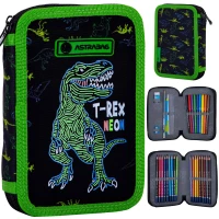 Ilustracja produktu AstraBag Piórnik AC21 Dwukomorowy z Wyposażeniem T-Rex Neon 503023019