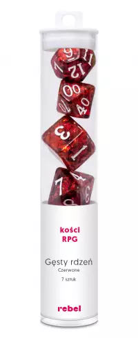 1. Komplet kości REBEL RPG - Gęsty rdzeń - Czerwone (białe cyfry)
