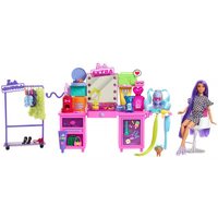 2. Mattel Barbie Extra Moda Zestaw Toaletka ze Światłem Lalka + Akcesoria GYJ70