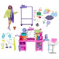 3. Mattel Barbie Extra Moda Zestaw Toaletka ze Światłem Lalka + Akcesoria GYJ70