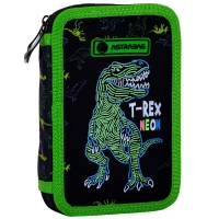 1. AstraBag Piórnik AC21 Dwukomorowy z Wyposażeniem T-Rex Neon 503023019