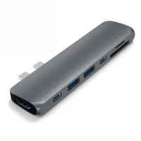 1. Satechi Pro Hub Adapter - Aluminiowy Hub z podwójnym USB-C do MacBook Space Gray