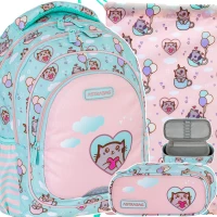 1. AstraBag Zestaw Szkolny 3el Plecak AB330 Kitty's World 502024001 + Worek 507024001 + Piórnik 503024073
