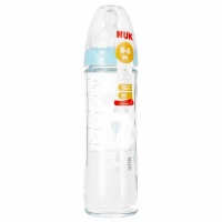 1. Nuk Butelka Szklana ze Smoczkiem 240ml 0-6m New Classic  Smoczek Silikonowy M Niebieska 527884