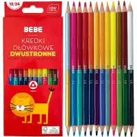 1. Interdruk Kredki Ołówkowe Dwustronne 12/24 kolory BEBE Kids Czerwone 327093