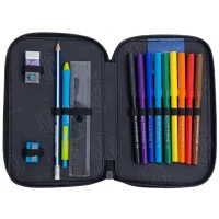 4. AstraBag Piórnik AC21 Dwukomorowy z Wyposażeniem Blue Pixel 503024054