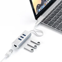 2. Satechi Aluminium Hub 2in1 - Aluminiowy Hub do Laptopów i Komputerów USB-C (3x USB-A, Ethernet) Silver