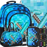 1. Starpak Zestaw Szkolny 4el. Pixel Blue Plecak 552609 + Worek 552613 + Piórnik 552628 + Torba 552616