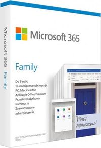 1. Microsoft Office 365 Family PL Subskrypcja 1 Rok / 1 Użytkownik / 5 Stanowisk WIN/MAC