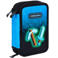 1. AstraBag Piórnik Trzykomorowy z Wyposażeniem AC31 Blue Pixel 503024055