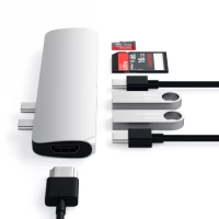 2. Satechi Pro Hub Adapter - Aluminiowy Hub z Podwójnym USB-C do MacBook Silver