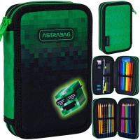 4. AstraBag Piórnik AC21 Dwukomorowy z Wyposażeniem Pixel Hero 503024056