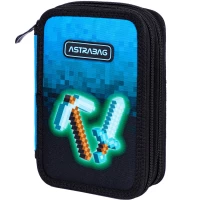4. AstraBag Piórnik Trzykomorowy z Wyposażeniem AC31 Blue Pixel 503024055