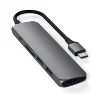 1. Satechi Aluminium Adapter Slim v2 - - Aluminiowy Adapter Podróżny do Urządzeń Mobilnych USB-C Space Gray