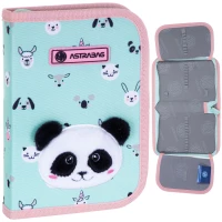 6. AstraBag Piórnik AC1 Pojedynczy Dwuklapkowy bez Wyposażenia Teddy Panda 503023028