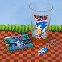 2. Zestaw Prezentowy Sonic the Hedgehog: szklanka + podkładka + brelok