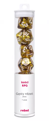 1. Komplet kości REBEL RPG - Gęsty rdzeń - Złote (białe cyfry)
