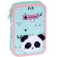 4. AstraBag Piórnik AC21 Dwukomorowy z Wyposażeniem Teddy Panda 503023025