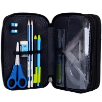 6. AstraBag Piórnik Trzykomorowy z Wyposażeniem AC31 Blue Pixel 503024055