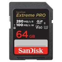 1. SanDisk Extreme PRO 64GB V60 UHS-II SD, 280/100MB/s,V60,C10,UHS-II