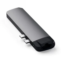 1. Satechi Type-C Pro Hub - aluminiowy Hub z podwójnym USB-C do MacBook Space Gray