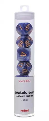 1. Komplet kości REBEL RPG - Dwukolorowe - Fioletowo-srebrne