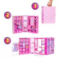 1. Mattel Lalka Barbie + Garderoba Szafa + Akcesoria HXD58 