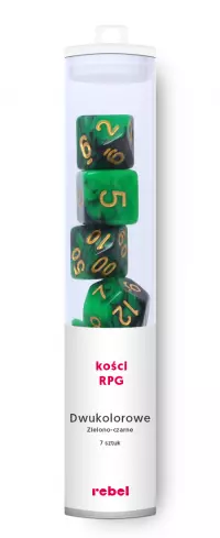 1. Komplet kości REBEL RPG - Dwukolorowe - Zielono-czarne