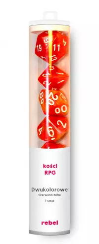 1. Komplet kości REBEL RPG - Dwukolorowe - Czerwono-żółte
