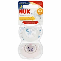 4. Nuk Smoczek Uspokajający Silikonowy 0-6m Star Day&Night Biały/Różowy 2szt 541436