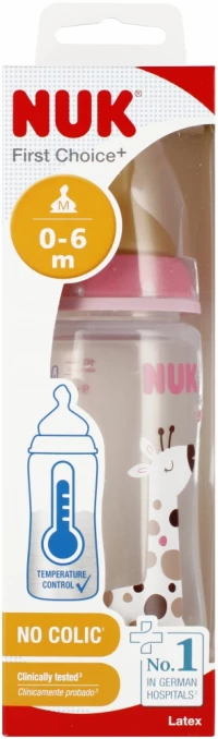 1. Nuk Butelka z Wskaźnikiem temp. 300 ml 0-6m First Choice+ Różowa 528762