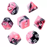 1. Komplet kości REBEL RPG - Dwukolorowe - Różowo-czarne (białe cyfry)