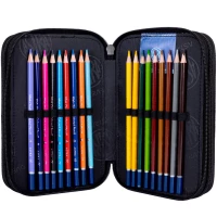 7. AstraBag Piórnik Trzykomorowy z Wyposażeniem AC31 Blue Pixel 503024055