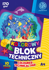 1. Astrapap Blok Techniczny Kolorowy A4 10 Arkuszy 170g 106021007