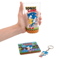 1. Zestaw Prezentowy Sonic the Hedgehog: szklanka + podkładka + brelok