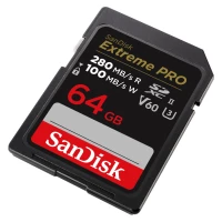 2. SanDisk Extreme PRO 64GB V60 UHS-II SD, 280/100MB/s,V60,C10,UHS-II