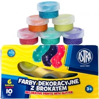 1. Astra Farby Dekoracyjne z Brokatem 6 Kolorów 10ml 301116001