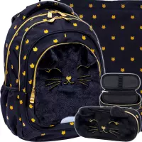 1. AstraBag Zestaw Szkolny Fluffy Kitty Black 3el. Plecak 502025021 + Worek 507025010 + Piórnik 503025028