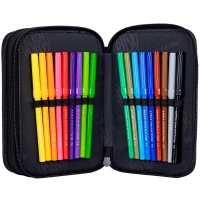 5. AstraBag Piórnik Trzykomorowy z Wyposażeniem AC31 Blue Pixel 503024055