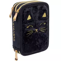 1. AstraBag Piórnik Trzykomorowy z Wyposażeniem AC31 Fluffy Kitty Black 503025027