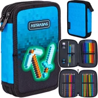 1. AstraBag Piórnik AC21 Dwukomorowy z Wyposażeniem Blue Pixel 503024054