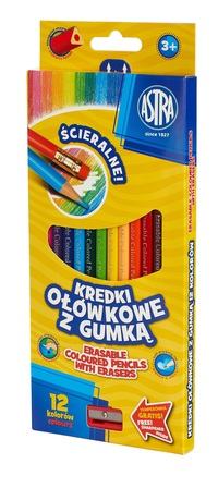 2. Astra Kredki Ołówkowe z Gumką 12 Kolorów + Temperówka 312119001