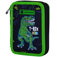 6. AstraBag Piórnik AC21 Dwukomorowy z Wyposażeniem T-Rex Neon 503023019