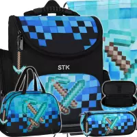 1. Starpak Zestaw Szkolny 4el. Pixel Blue Tornister 552620 + Worek 552613 + Piórnik 552636 + Torba 552616