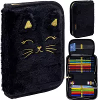 7. AstraBag Piórnik AC11 Pojedynczy Jednoklapkowy z Wyposażeniem Fluffy Kitty Black 503025026